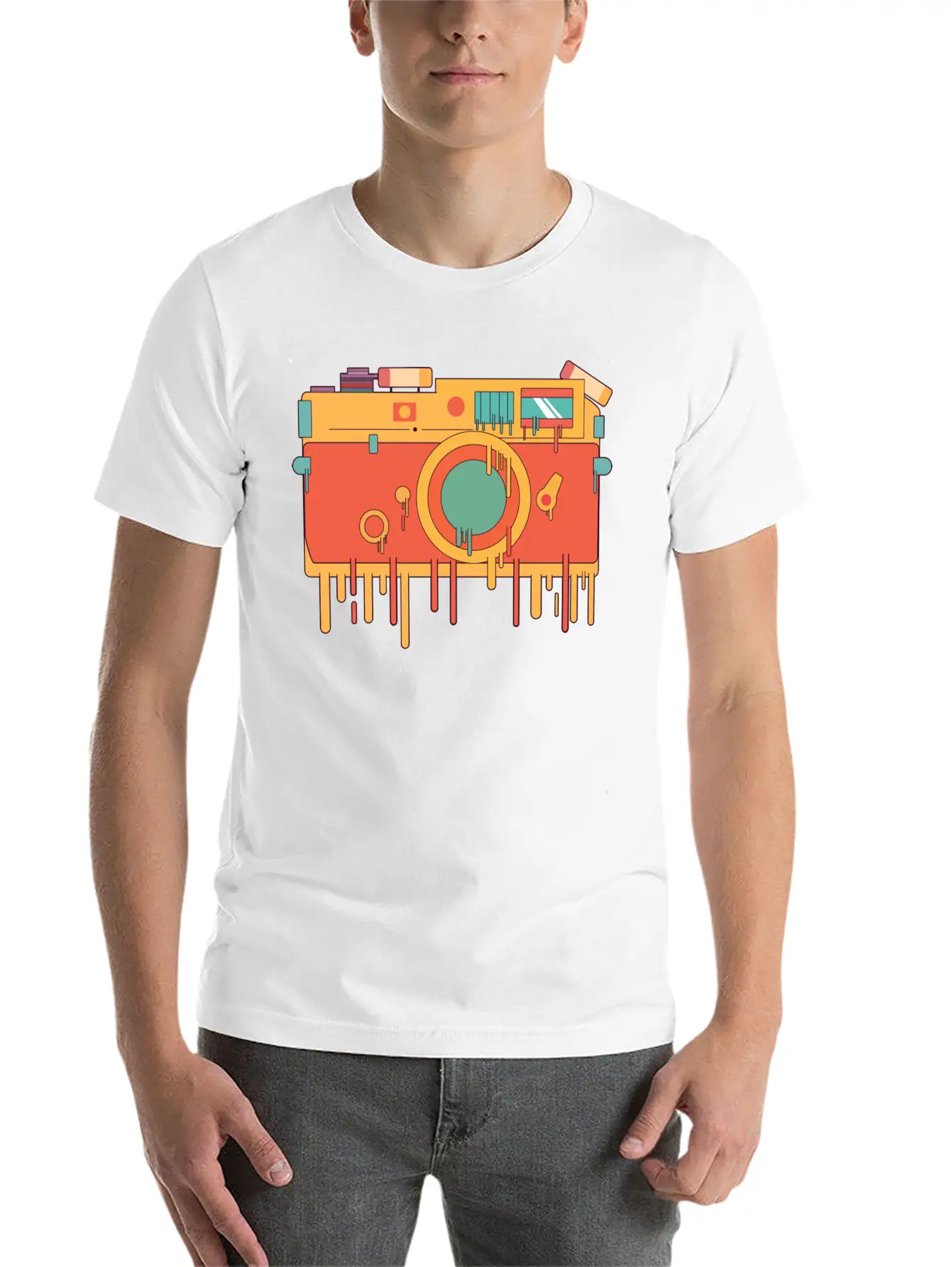 Melting Camera Casual Graphic T-Shirt – Simple And Comfortable Daily Wear