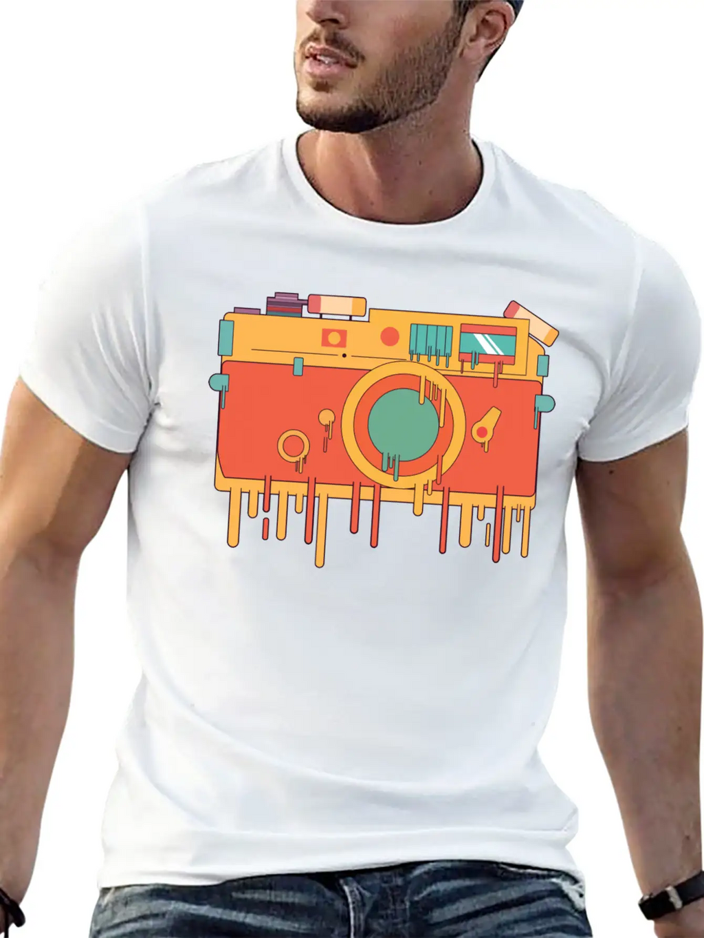 Melting Camera Casual Graphic T-Shirt – Simple And Comfortable Daily Wear