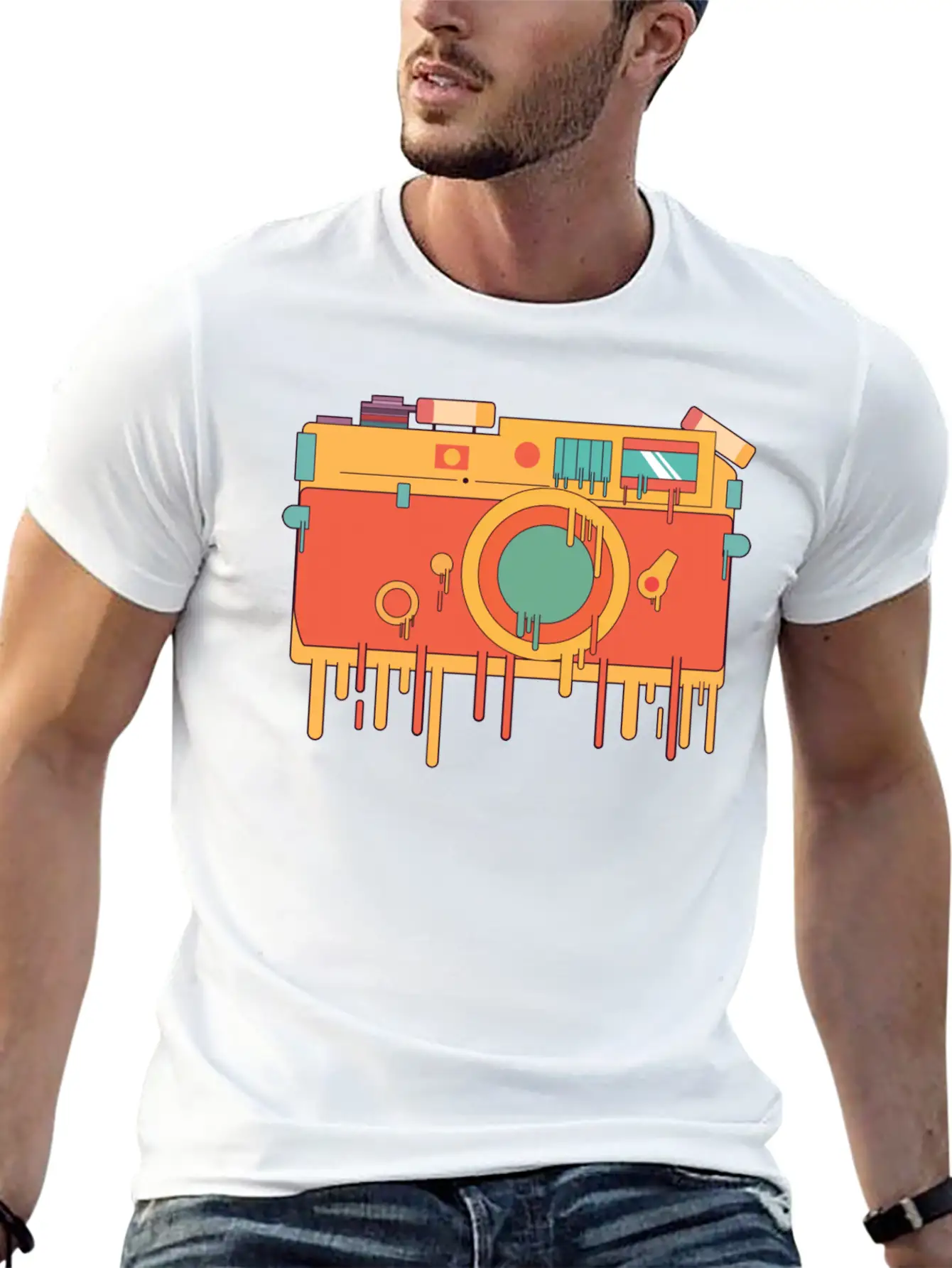 Melting Camera Casual Graphic T-Shirt – Simple And Comfortable Daily Wear