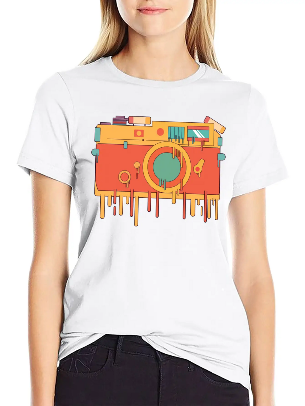 Melting Camera Casual Graphic T-Shirt – Simple And Comfortable Daily Wear