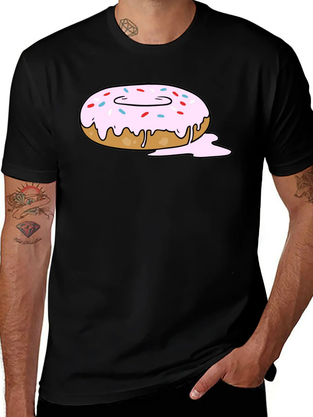 Melting Frosting Pink Donut With Sprinkles Unisex Short Sleeve Soft Cotton T-Shirt – Casual Everyday Wear