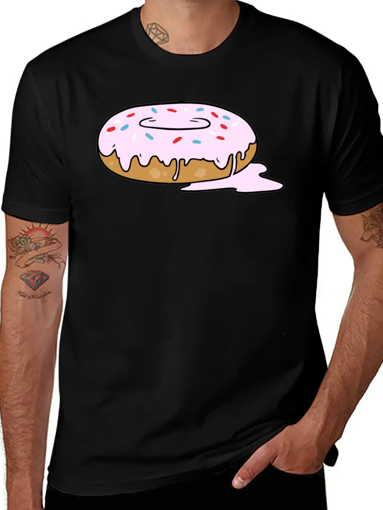 Melting Frosting Pink Donut With Sprinkles Unisex Short Sleeve Soft Cotton T-Shirt – Casual Everyday Wear