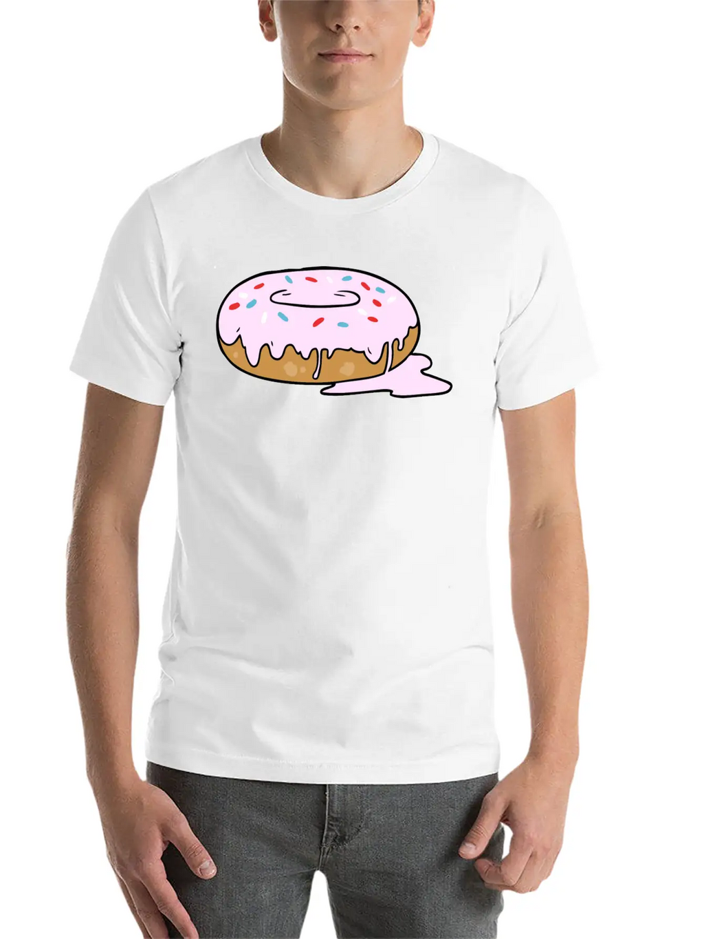 Melting Frosting Pink Donut With Sprinkles Unisex Short Sleeve Soft Cotton T-Shirt – Casual Everyday Wear