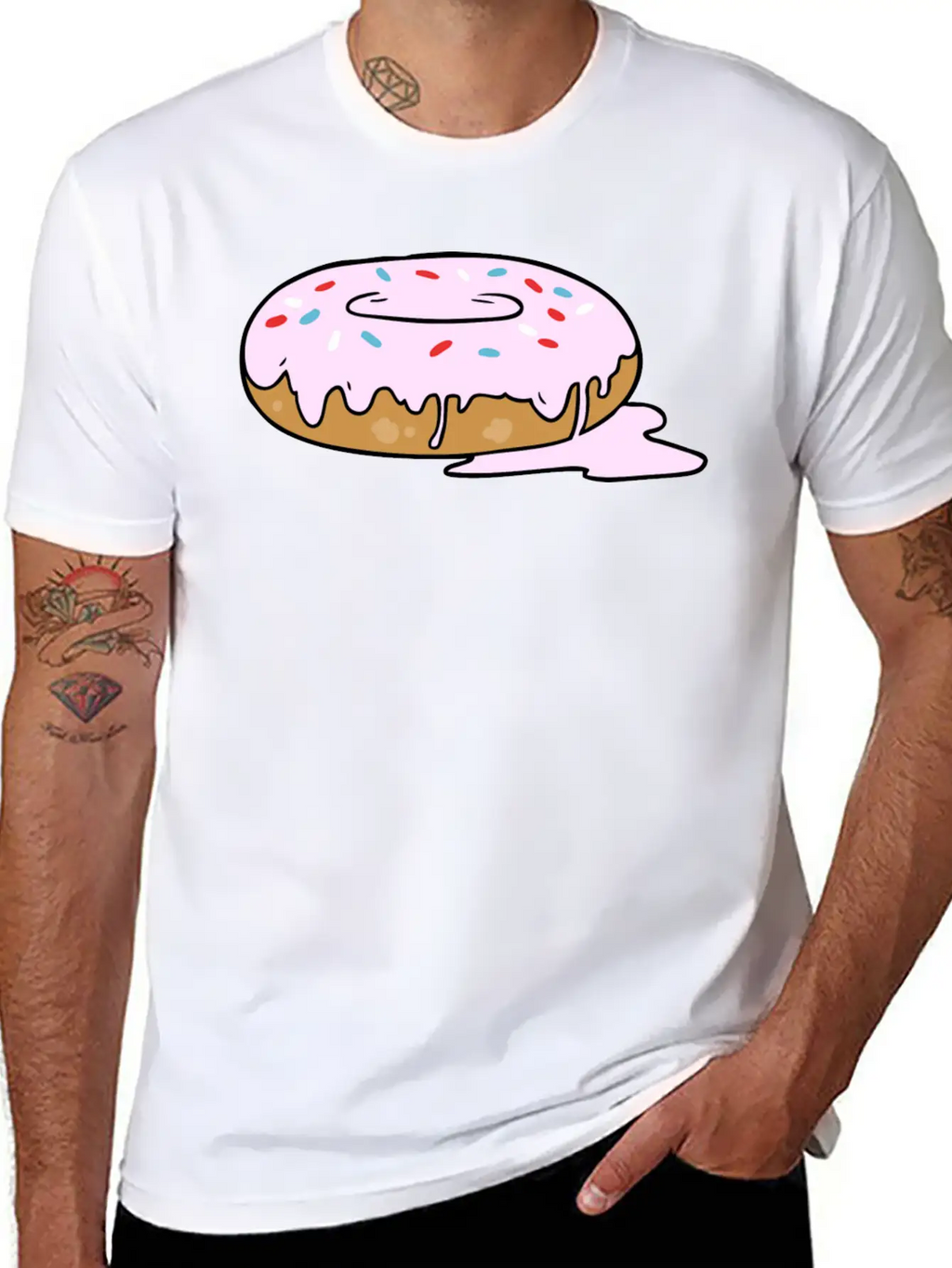 Melting Frosting Pink Donut With Sprinkles Unisex Short Sleeve Soft Cotton T-Shirt – Casual Everyday Wear