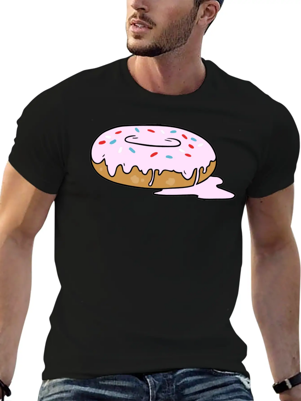 Melting Frosting Pink Donut With Sprinkles Unisex Short Sleeve Soft Cotton T-Shirt – Casual Everyday Wear