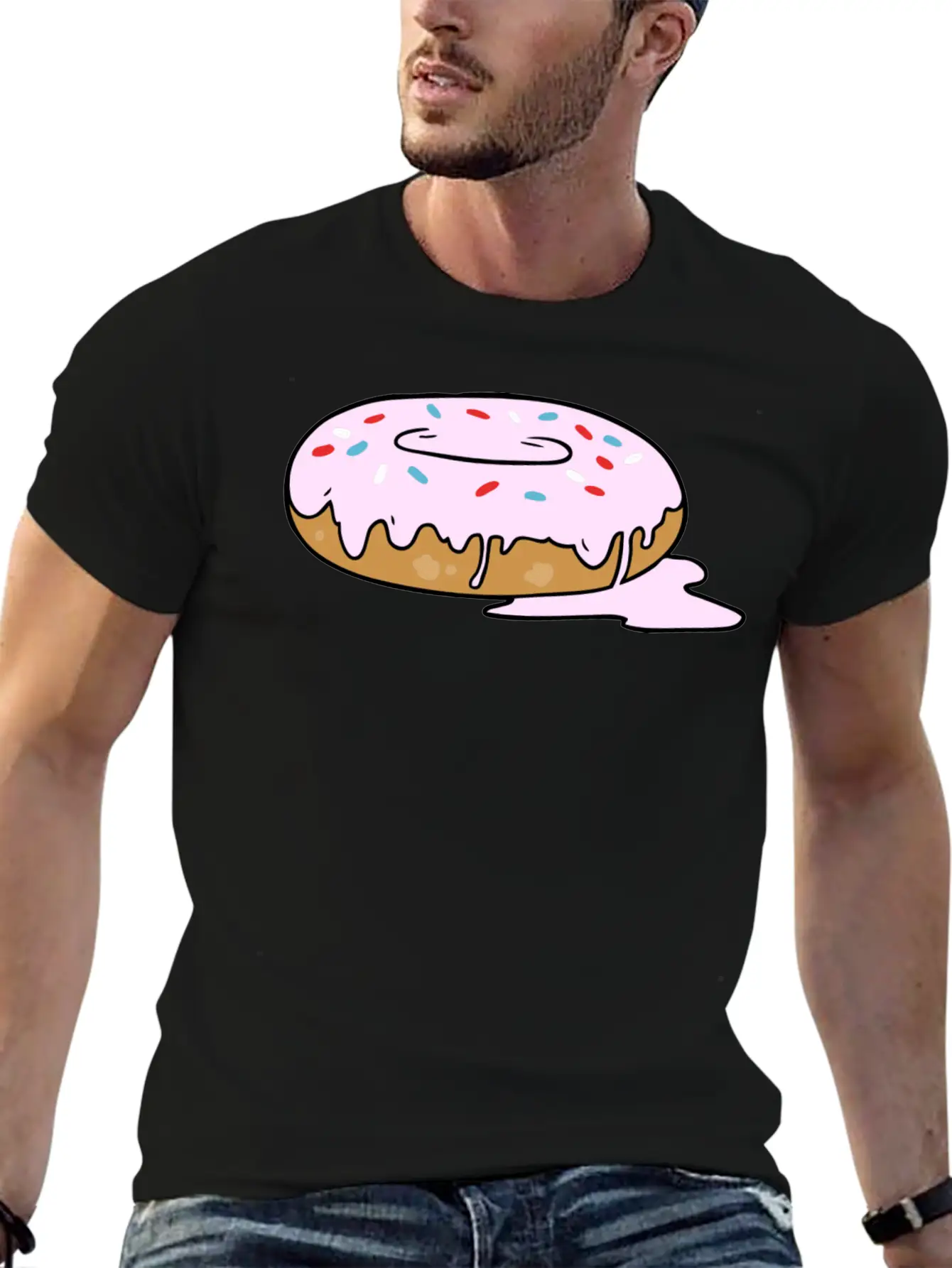 Melting Frosting Pink Donut With Sprinkles Unisex Short Sleeve Soft Cotton T-Shirt – Casual Everyday Wear
