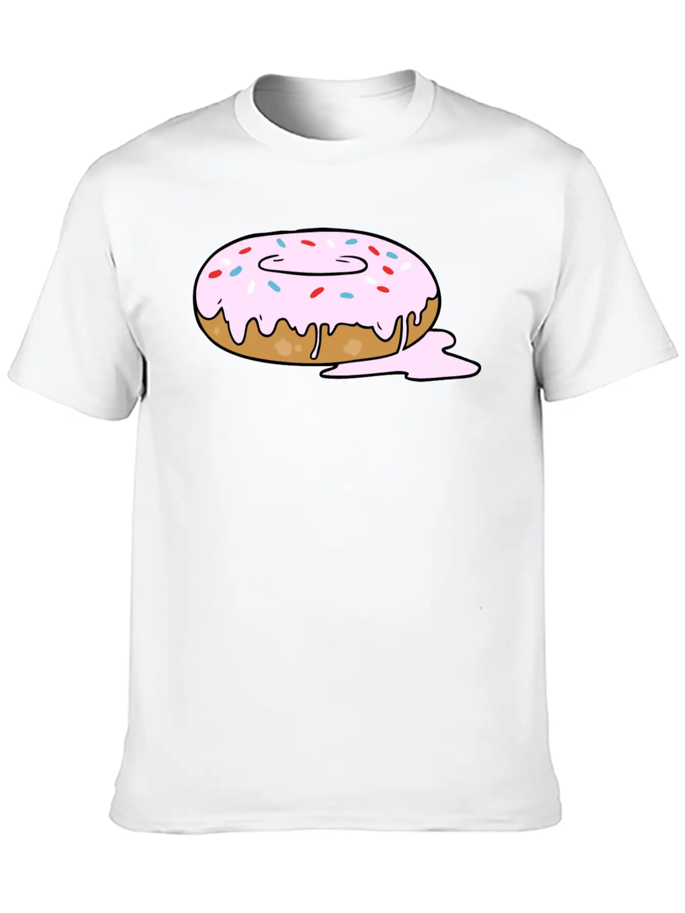 Melting Frosting Pink Donut With Sprinkles Unisex Short Sleeve Soft Cotton T-Shirt – Casual Everyday Wear