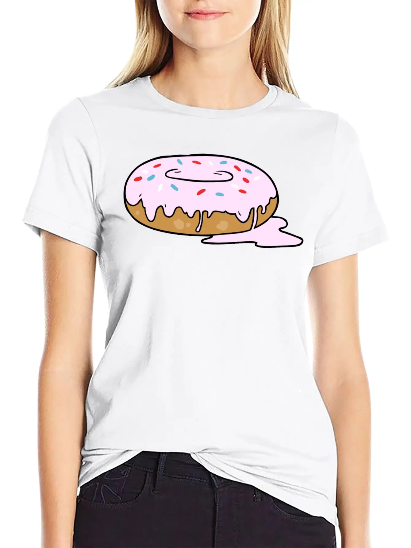 Melting Frosting Pink Donut With Sprinkles Unisex Short Sleeve Soft Cotton T-Shirt – Casual Everyday Wear