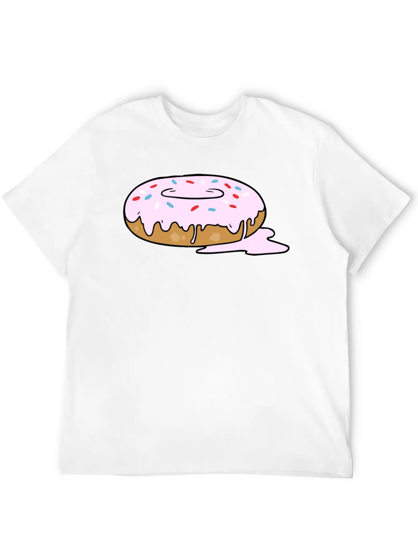 Melting Frosting Pink Donut With Sprinkles Unisex Short Sleeve Soft Cotton T-Shirt – Casual Everyday Wear
