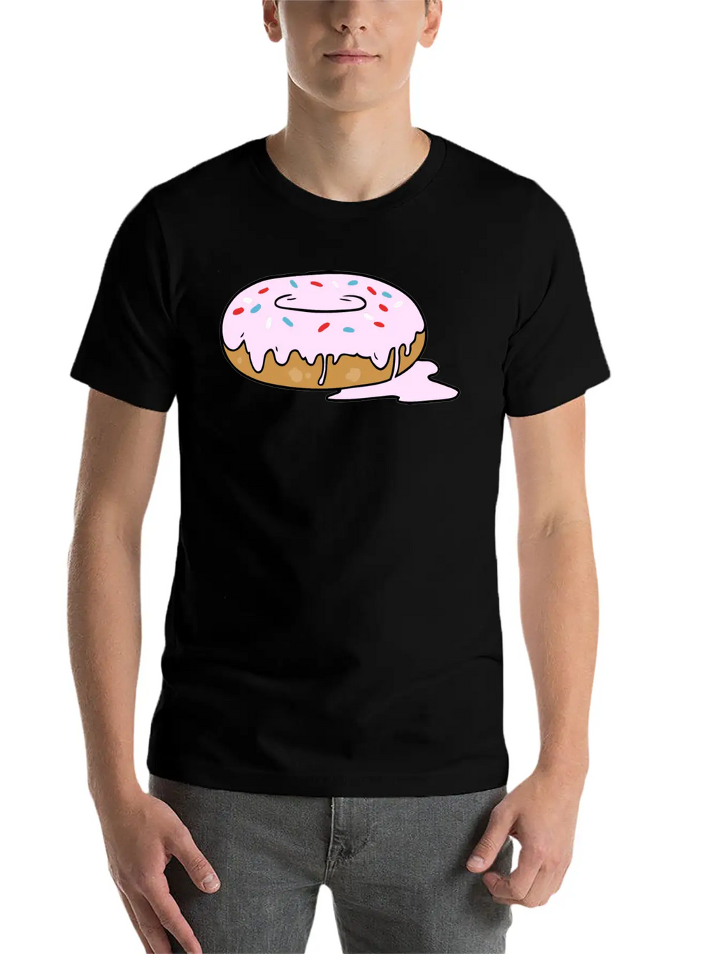 Melting Frosting Pink Donut With Sprinkles Unisex Short Sleeve Soft Cotton T-Shirt – Casual Everyday Wear