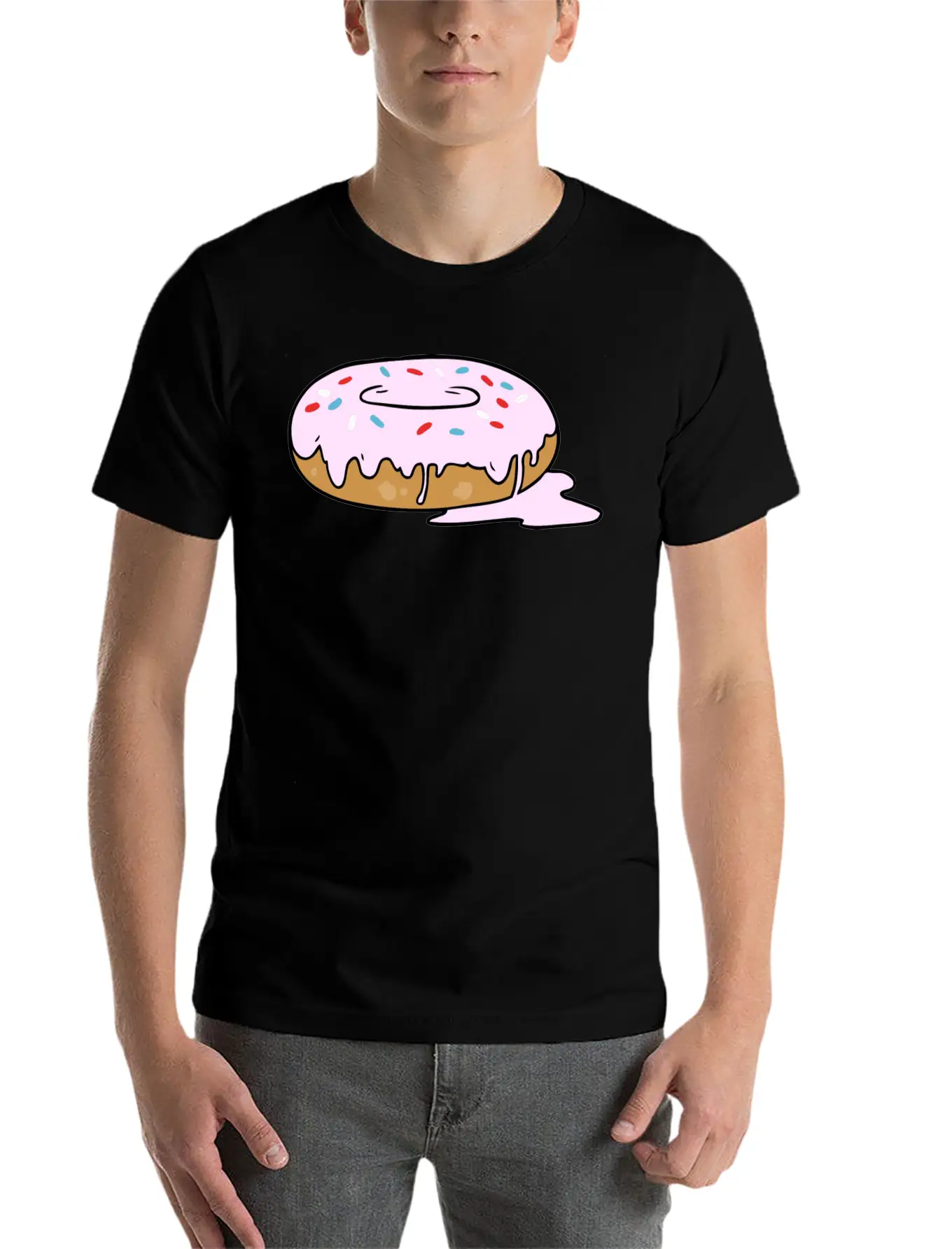 Melting Frosting Pink Donut With Sprinkles Unisex Short Sleeve Soft Cotton T-Shirt – Casual Everyday Wear