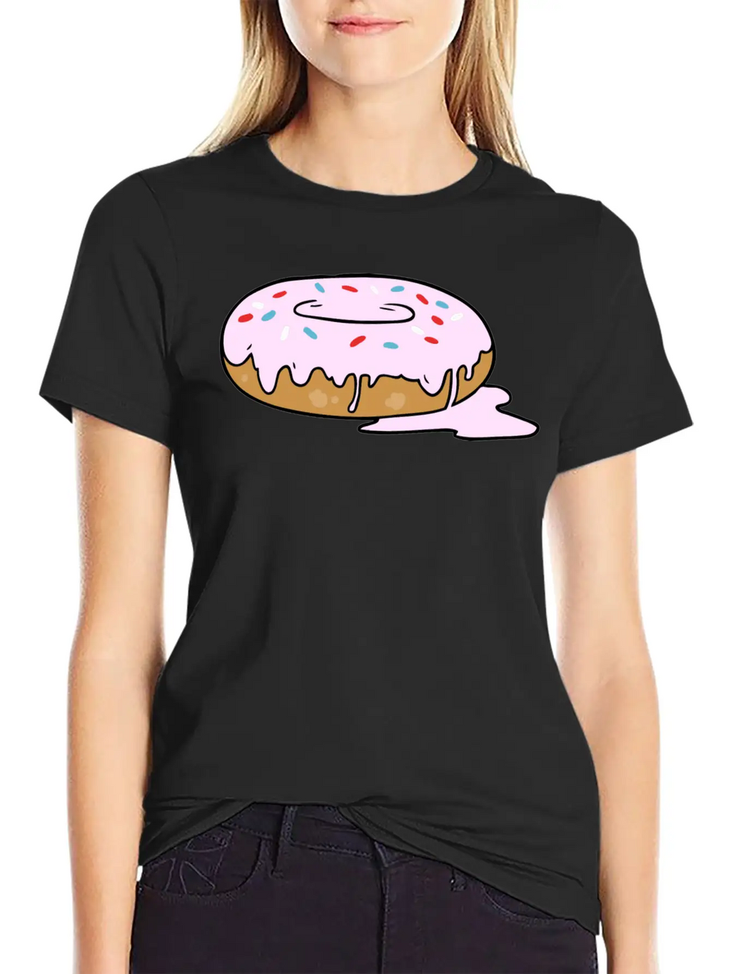 Melting Frosting Pink Donut With Sprinkles Unisex Short Sleeve Soft Cotton T-Shirt – Casual Everyday Wear