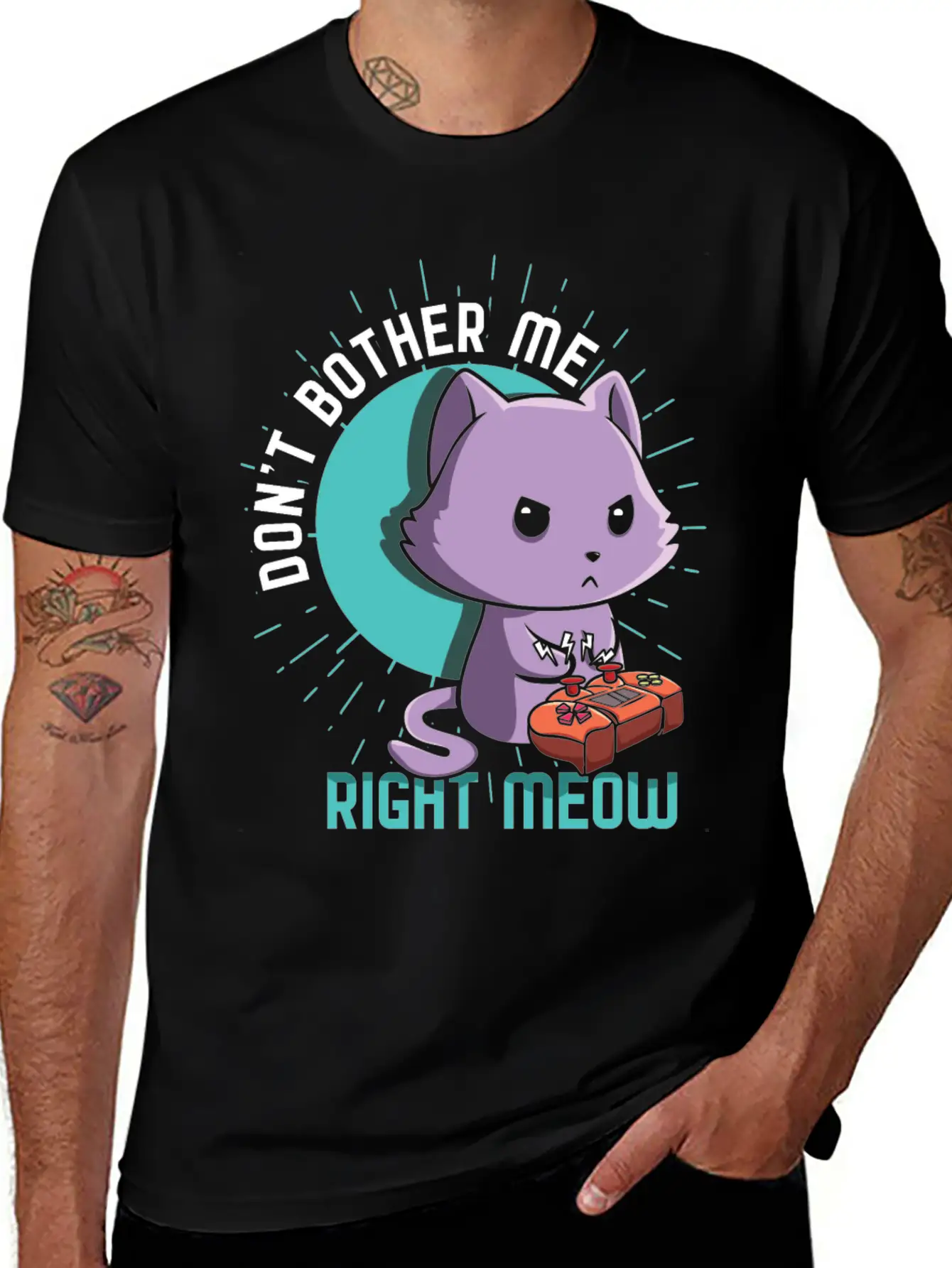 Meow Kawaii Cat Playing Video Game Lover Gaming Unisex Short Sleeve Soft Cotton T-Shirt – Casual Everyday Wear