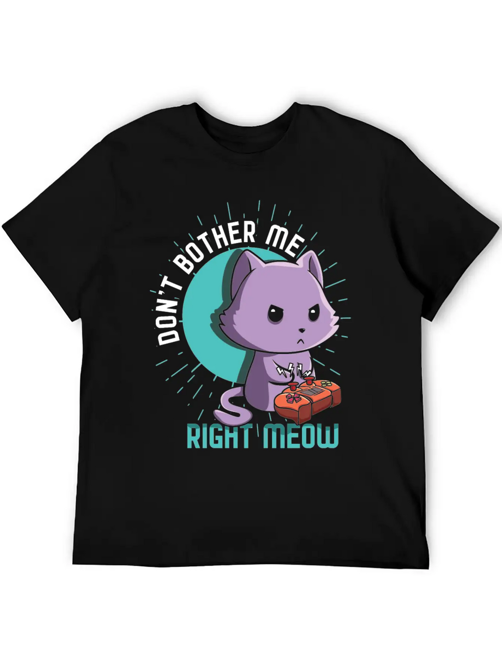 Meow Kawaii Cat Playing Video Game Lover Gaming Unisex Short Sleeve Soft Cotton T-Shirt – Casual Everyday Wear