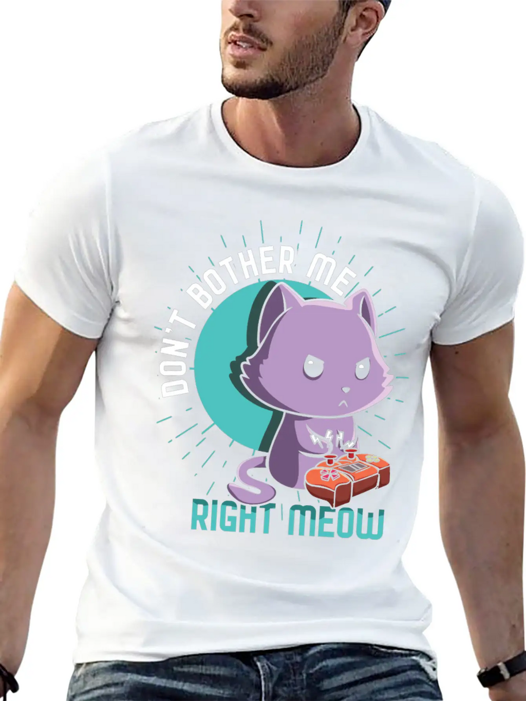 Meow Kawaii Cat Playing Video Game Lover Gaming Unisex Short Sleeve Soft Cotton T-Shirt – Casual Everyday Wear