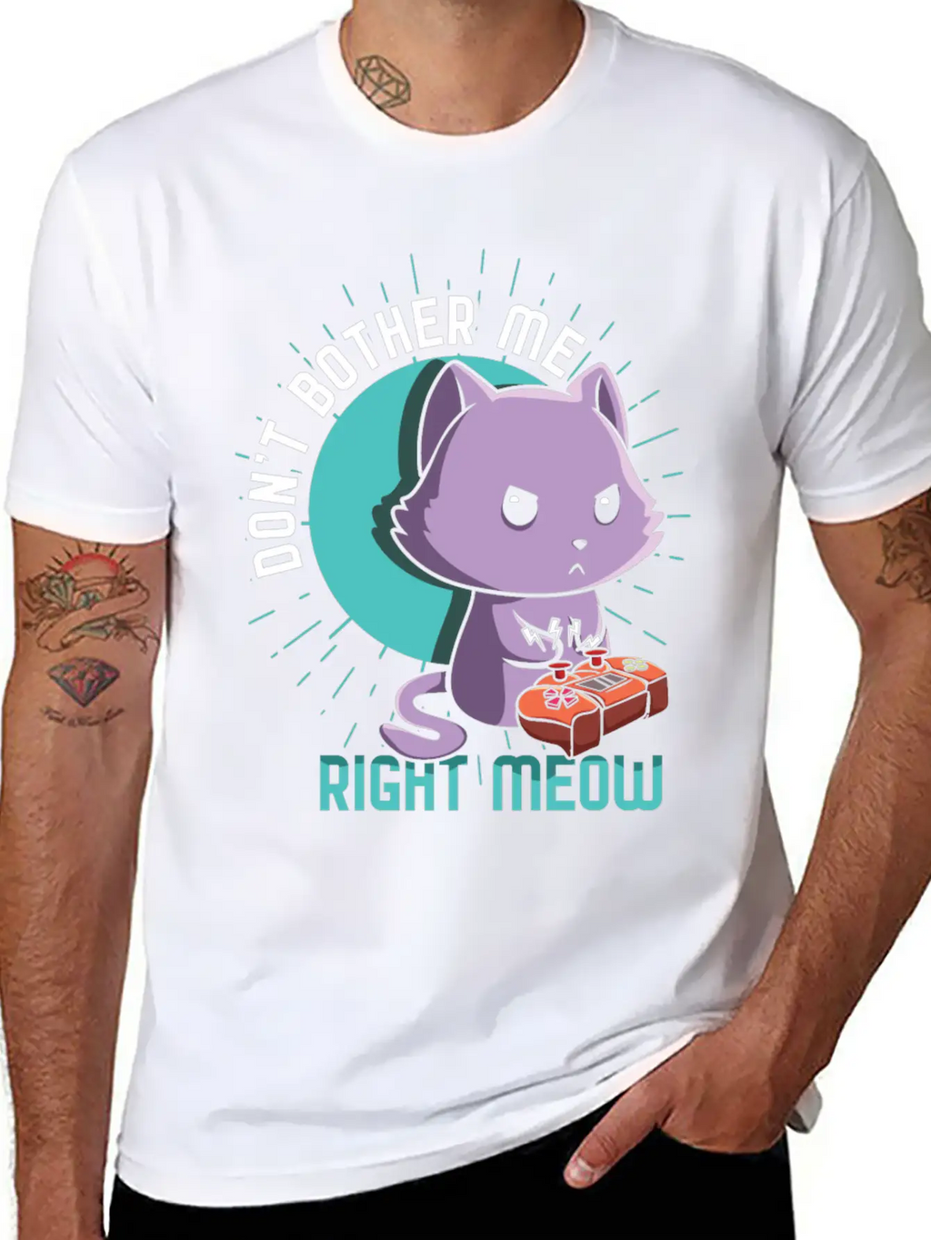 Meow Kawaii Cat Playing Video Game Lover Gaming Unisex Short Sleeve Soft Cotton T-Shirt – Casual Everyday Wear