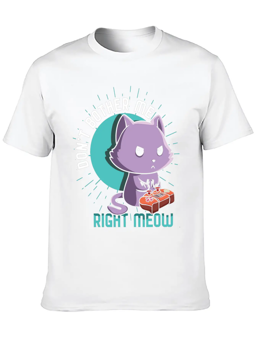 Meow Kawaii Cat Playing Video Game Lover Gaming Unisex Short Sleeve Soft Cotton T-Shirt – Casual Everyday Wear