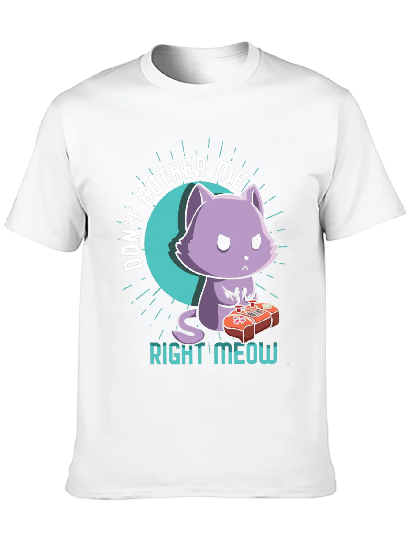 Meow Kawaii Cat Playing Video Game Lover Gaming Unisex Short Sleeve Soft Cotton T-Shirt – Casual Everyday Wear