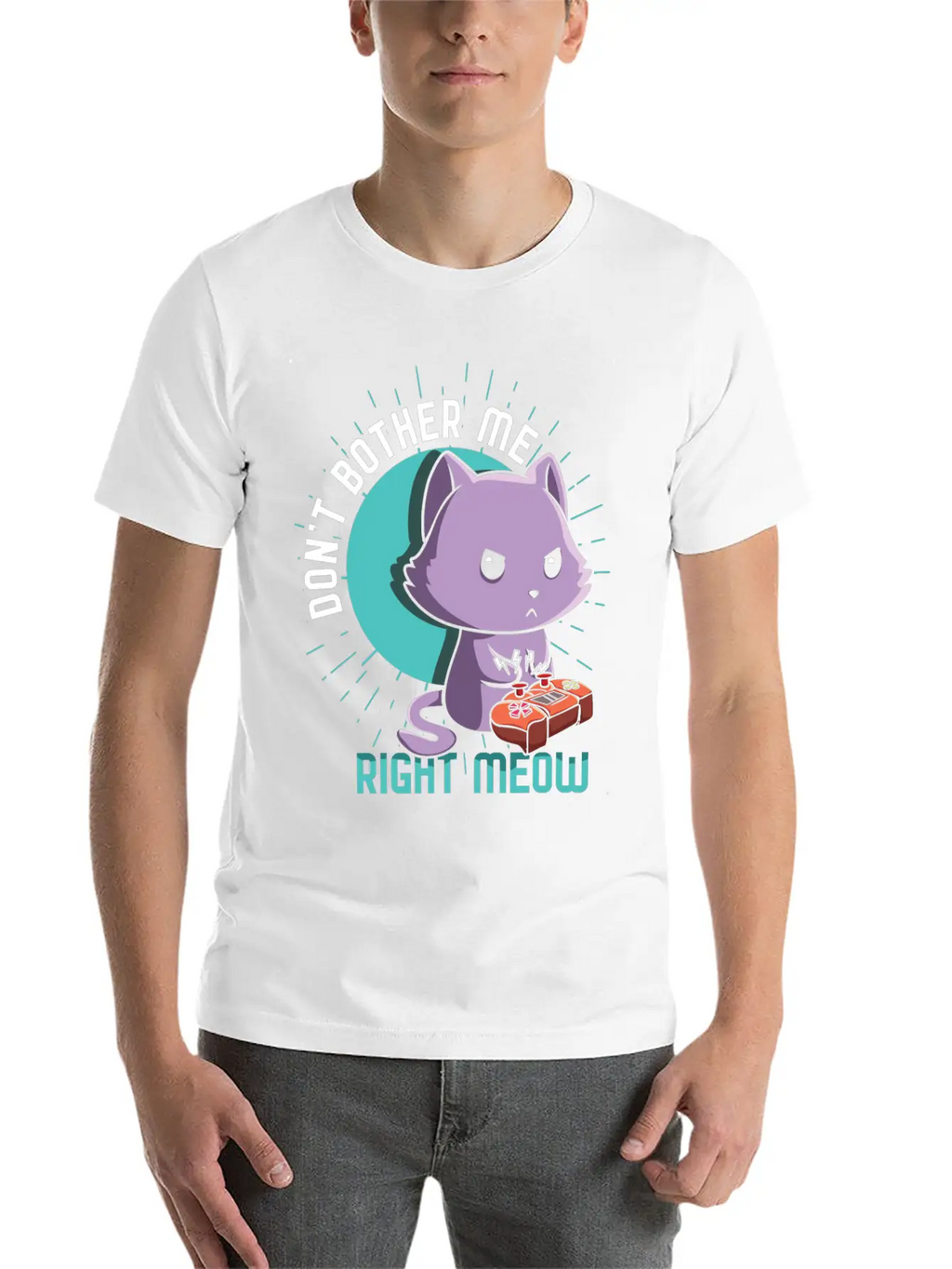 Meow Kawaii Cat Playing Video Game Lover Gaming Unisex Short Sleeve Soft Cotton T-Shirt – Casual Everyday Wear