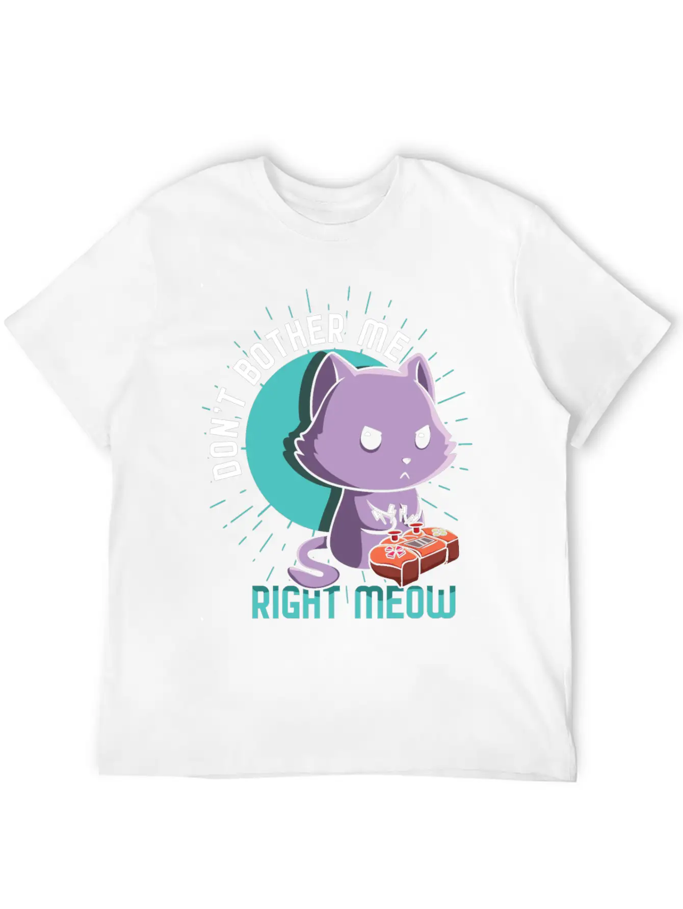 Meow Kawaii Cat Playing Video Game Lover Gaming Unisex Short Sleeve Soft Cotton T-Shirt – Casual Everyday Wear
