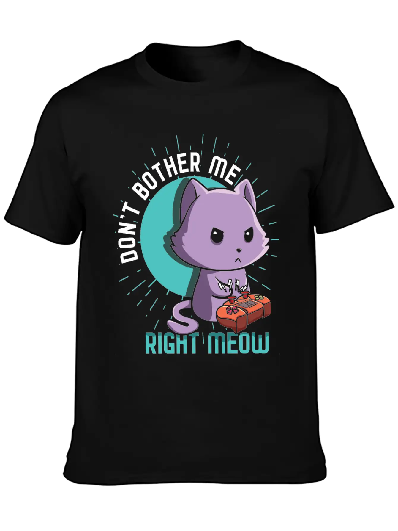 Meow Kawaii Cat Playing Video Game Lover Gaming Unisex Short Sleeve Soft Cotton T-Shirt – Casual Everyday Wear