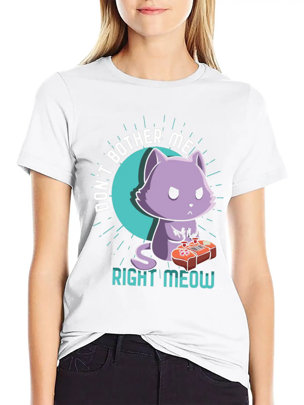 Meow Kawaii Cat Playing Video Game Lover Gaming Unisex Short Sleeve Soft Cotton T-Shirt – Casual Everyday Wear