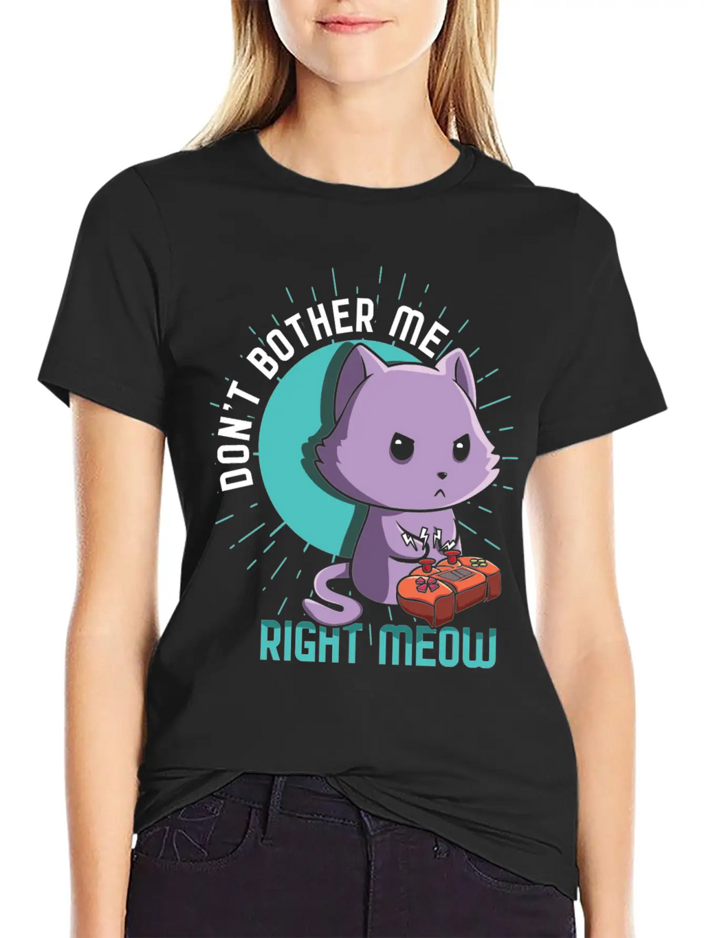 Meow Kawaii Cat Playing Video Game Lover Gaming Unisex Short Sleeve Soft Cotton T-Shirt – Casual Everyday Wear