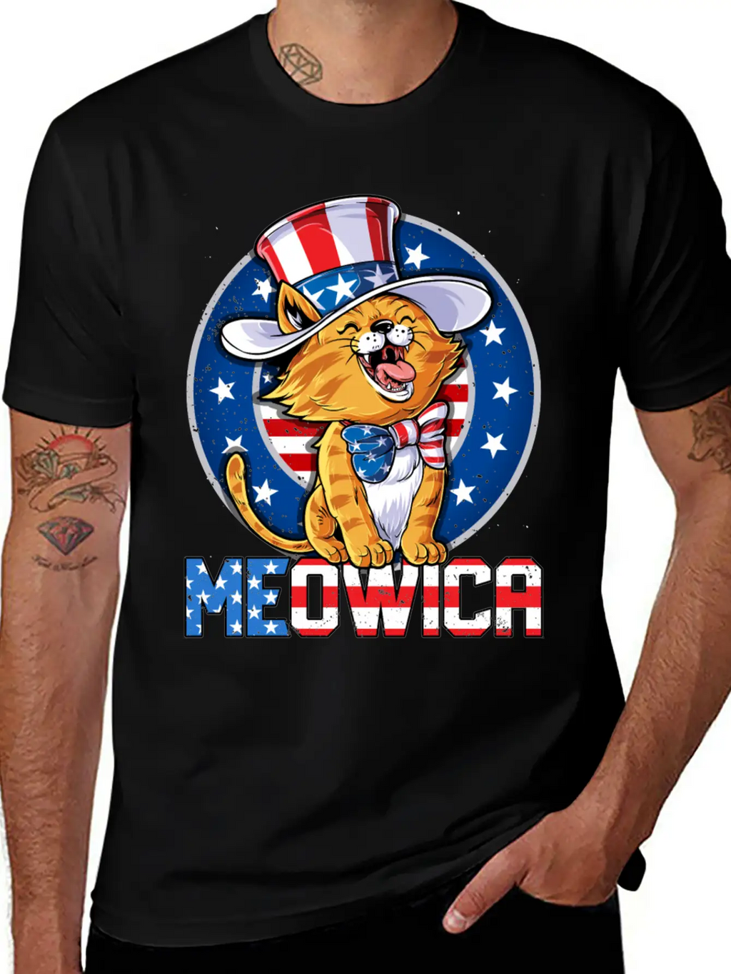 Meowica 4th Of July T Shirt Merica Cat American Flag Uncle Sam Women Kids Unisex Casual T-Shirt – Clean Design For Daily Comfort