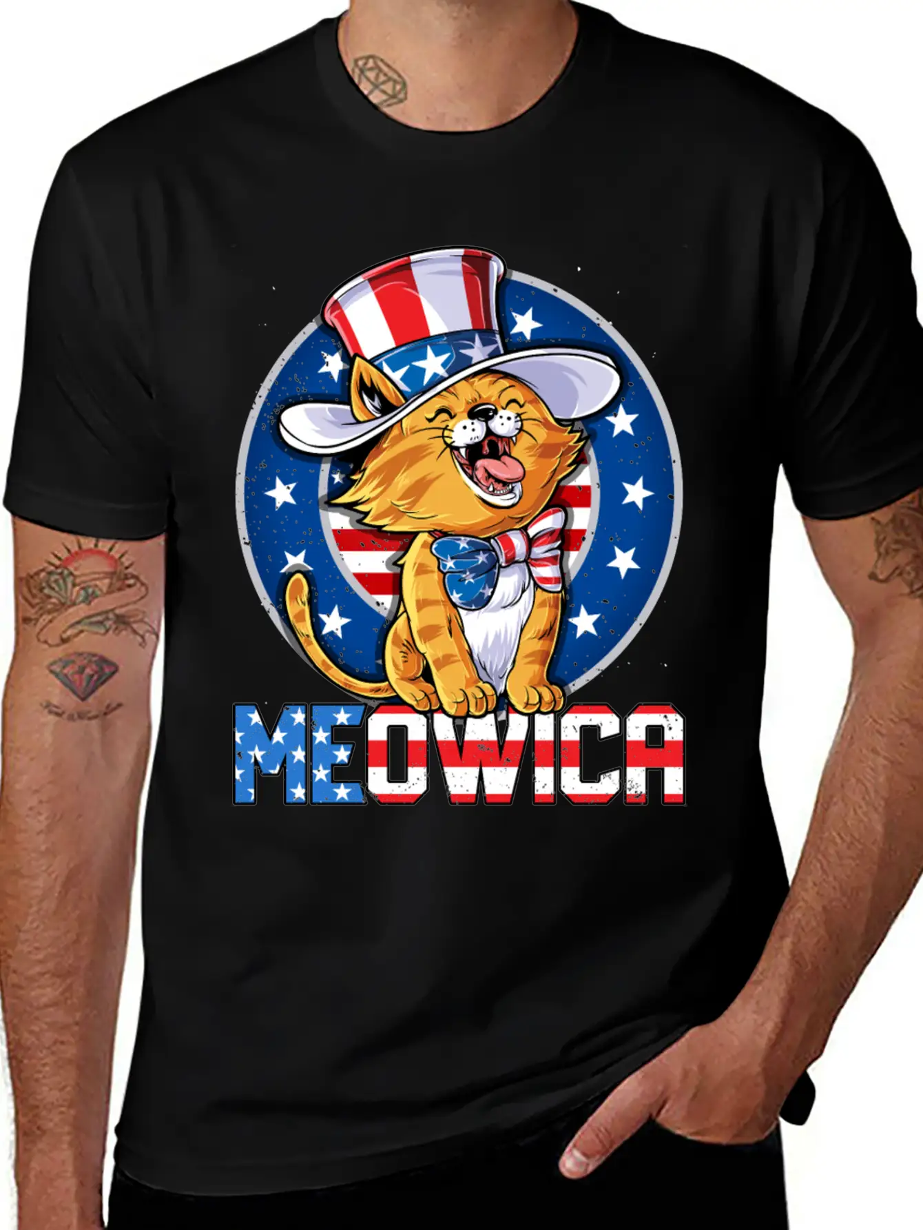 Meowica 4th Of July T Shirt Merica Cat American Flag Uncle Sam Women Kids Unisex Casual T-Shirt – Clean Design For Daily Comfort