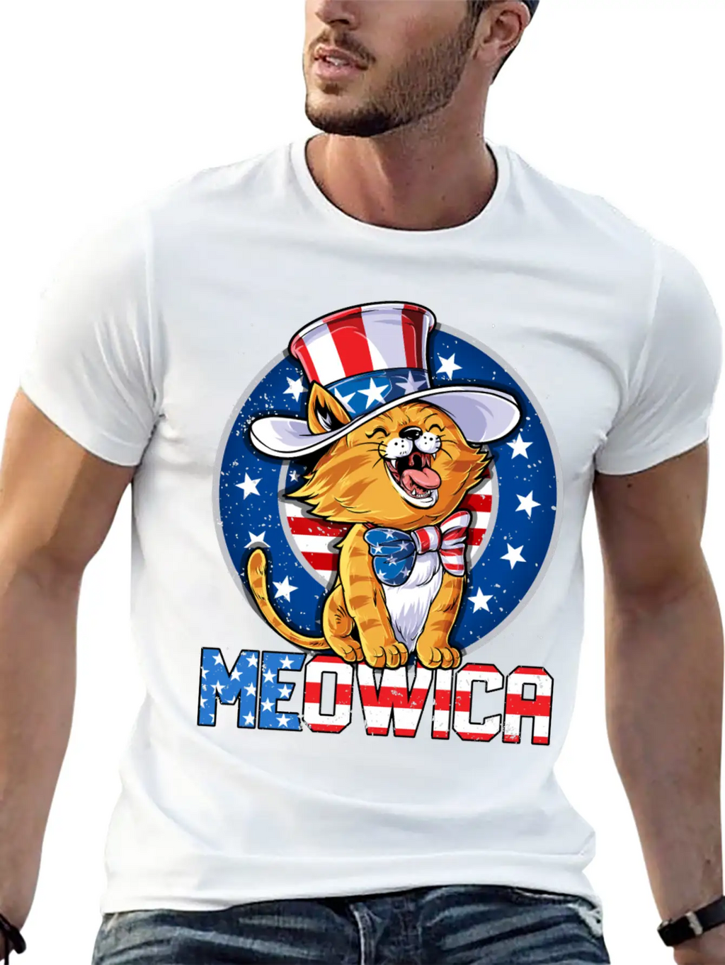 Meowica 4th Of July T Shirt Merica Cat American Flag Uncle Sam Women Kids Unisex Casual T-Shirt – Clean Design For Daily Comfort