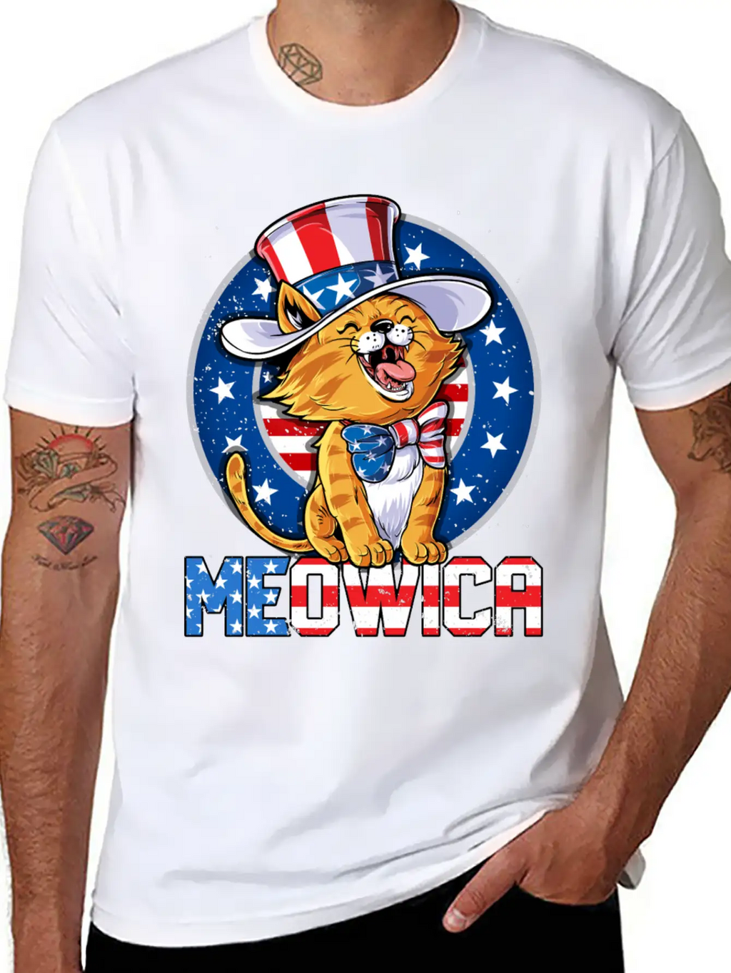 Meowica 4th Of July T Shirt Merica Cat American Flag Uncle Sam Women Kids Unisex Casual T-Shirt – Clean Design For Daily Comfort