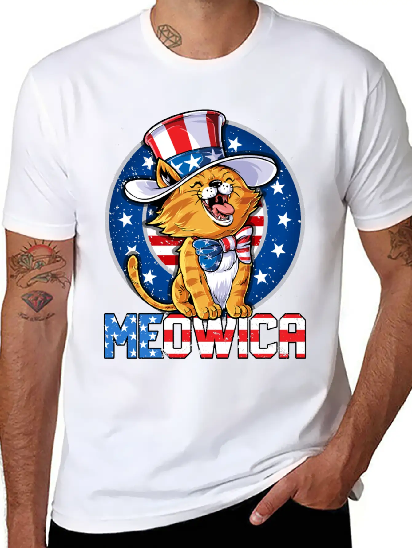 Meowica 4th Of July T Shirt Merica Cat American Flag Uncle Sam Women Kids Unisex Casual T-Shirt – Clean Design For Daily Comfort