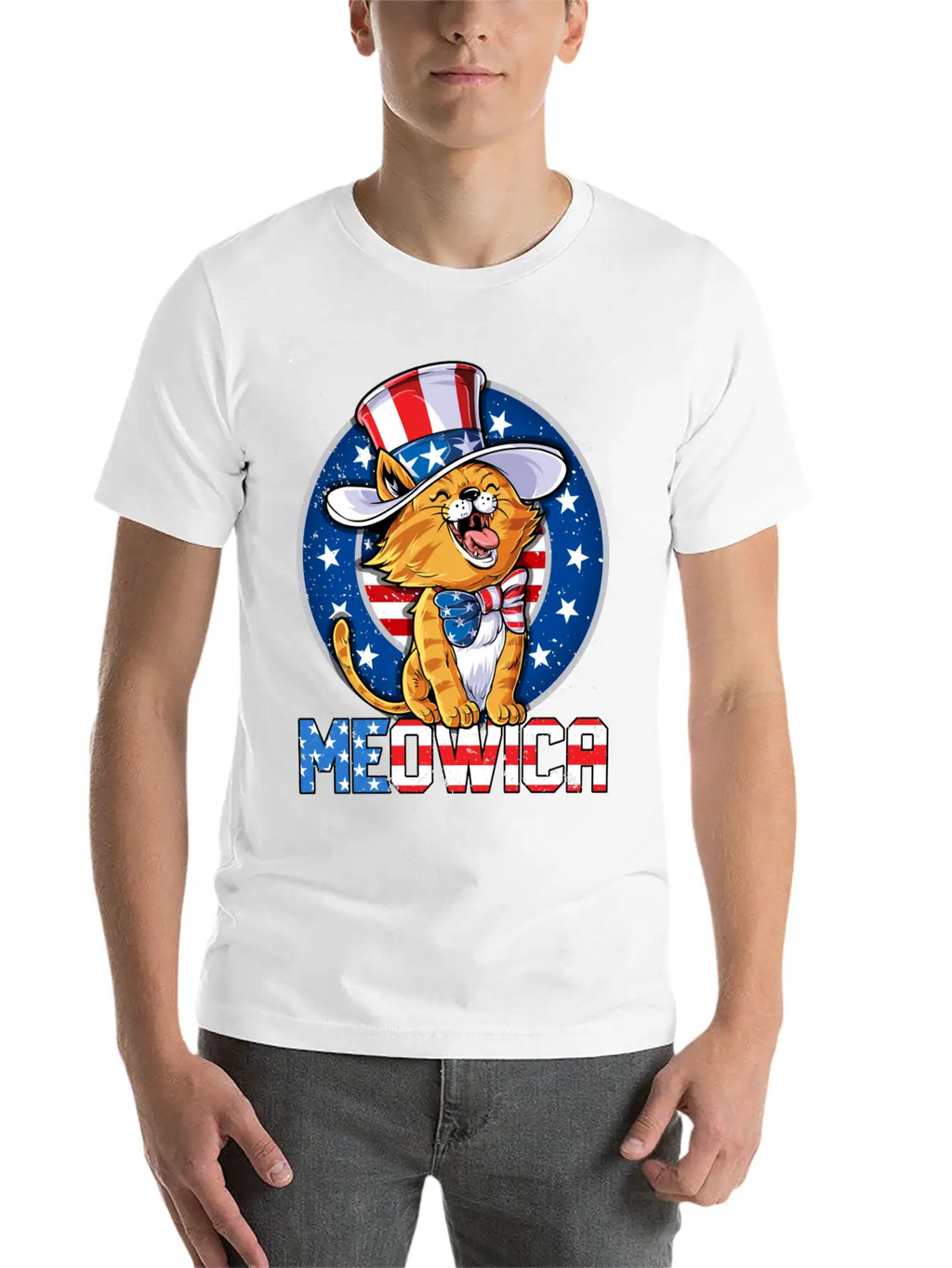 Meowica 4th Of July T Shirt Merica Cat American Flag Uncle Sam Women Kids Unisex Casual T-Shirt – Clean Design For Daily Comfort