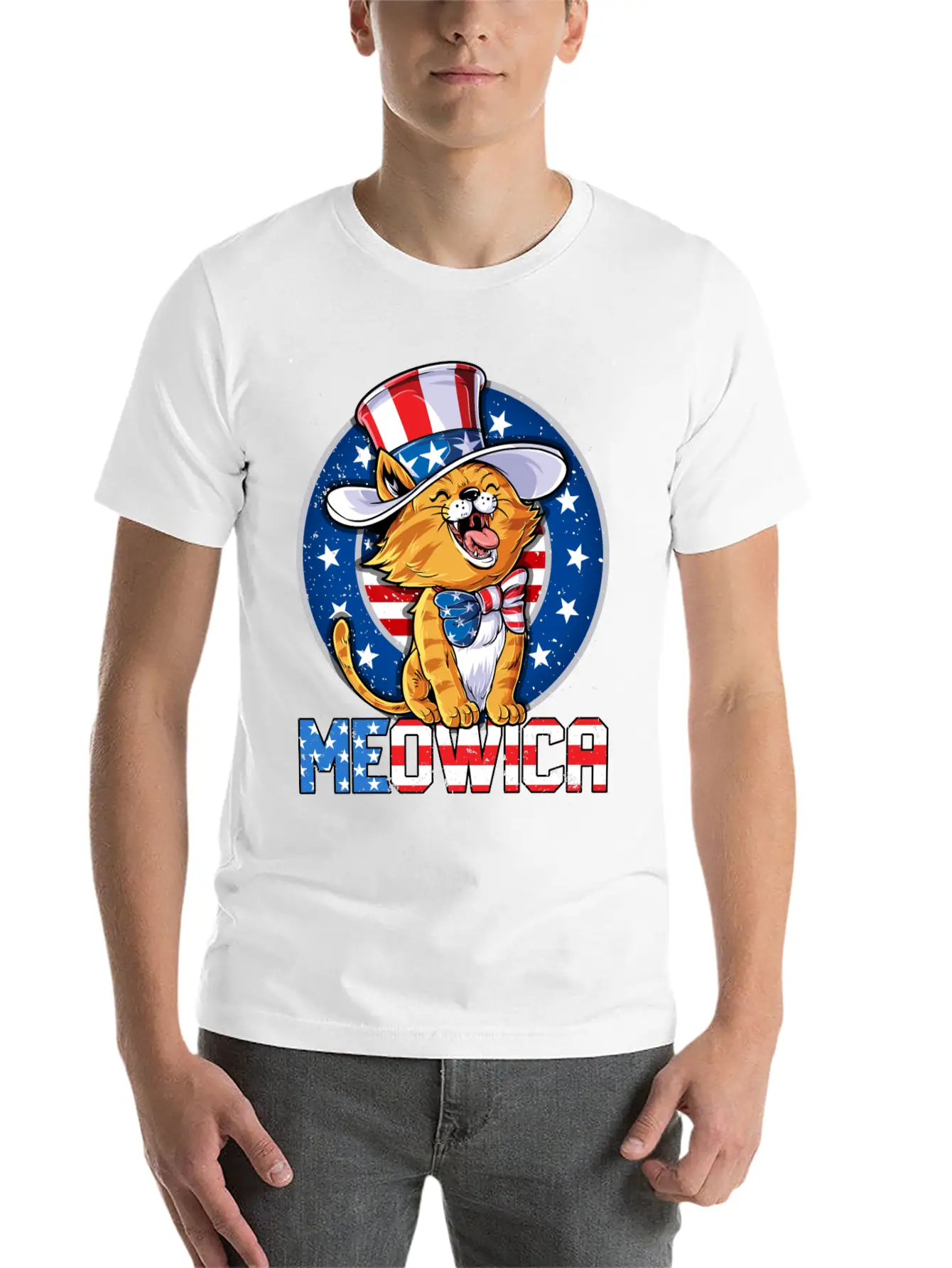 Meowica 4th Of July T Shirt Merica Cat American Flag Uncle Sam Women Kids Unisex Casual T-Shirt – Clean Design For Daily Comfort