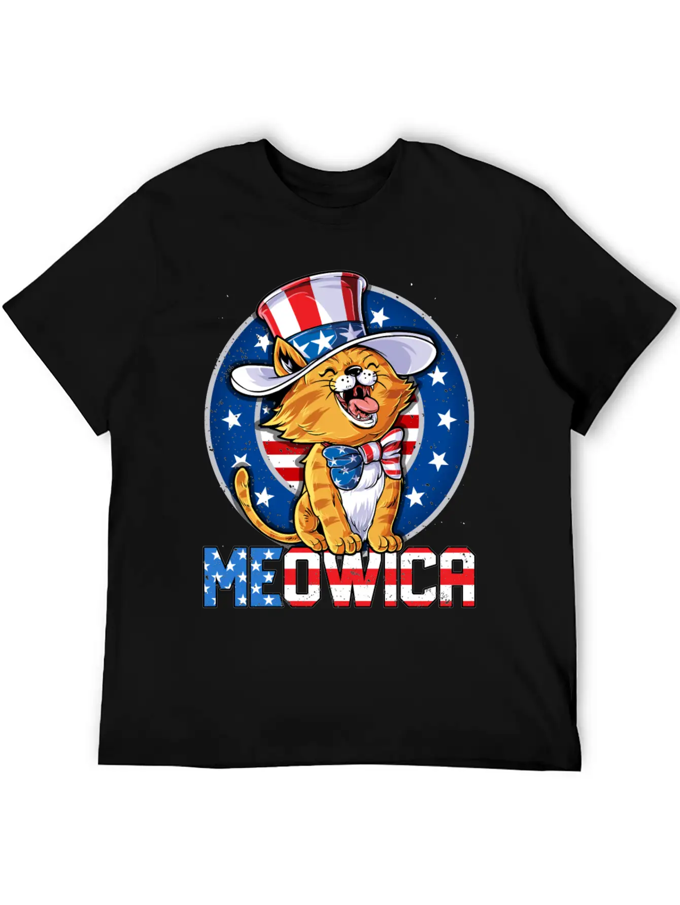 Meowica 4th Of July T Shirt Merica Cat American Flag Uncle Sam Women Kids Unisex Casual T-Shirt – Clean Design For Daily Comfort