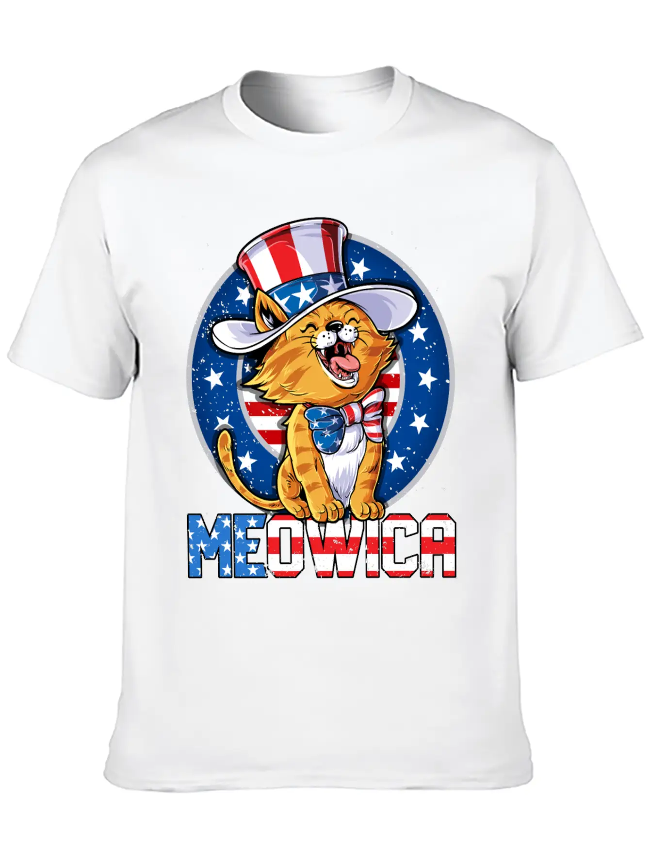 Meowica 4th Of July T Shirt Merica Cat American Flag Uncle Sam Women Kids Unisex Casual T-Shirt – Clean Design For Daily Comfort