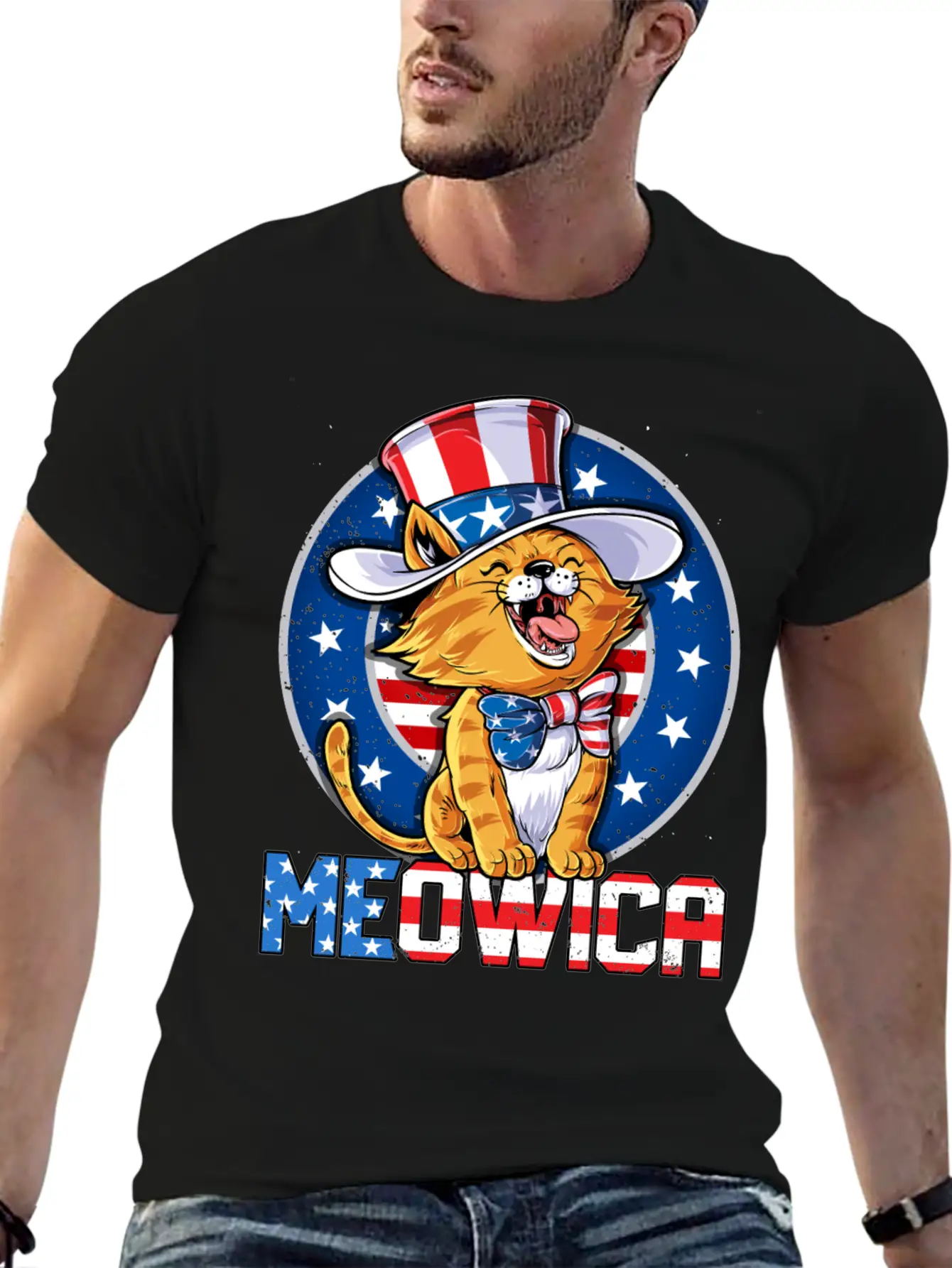 Meowica 4th Of July T Shirt Merica Cat American Flag Uncle Sam Women Kids Unisex Casual T-Shirt – Clean Design For Daily Comfort