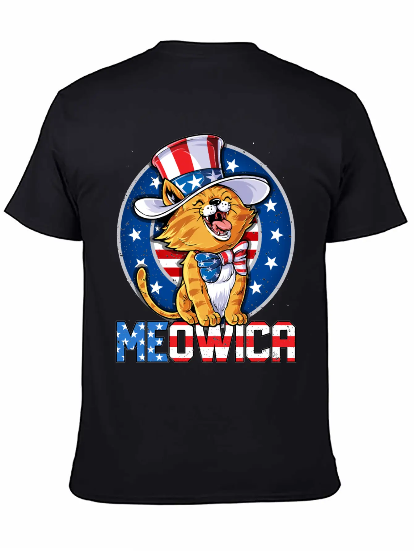 Meowica 4th Of July T Shirt Merica Cat American Flag Uncle Sam Women Kids Unisex Casual T-Shirt – Clean Design For Daily Comfort