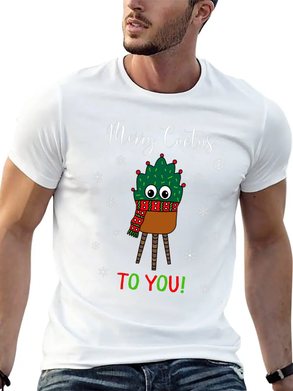 Merry Cactus To You - Christmas Cactus With Scarf Unisex Casual T-Shirt – Clean Design For Daily Comfort