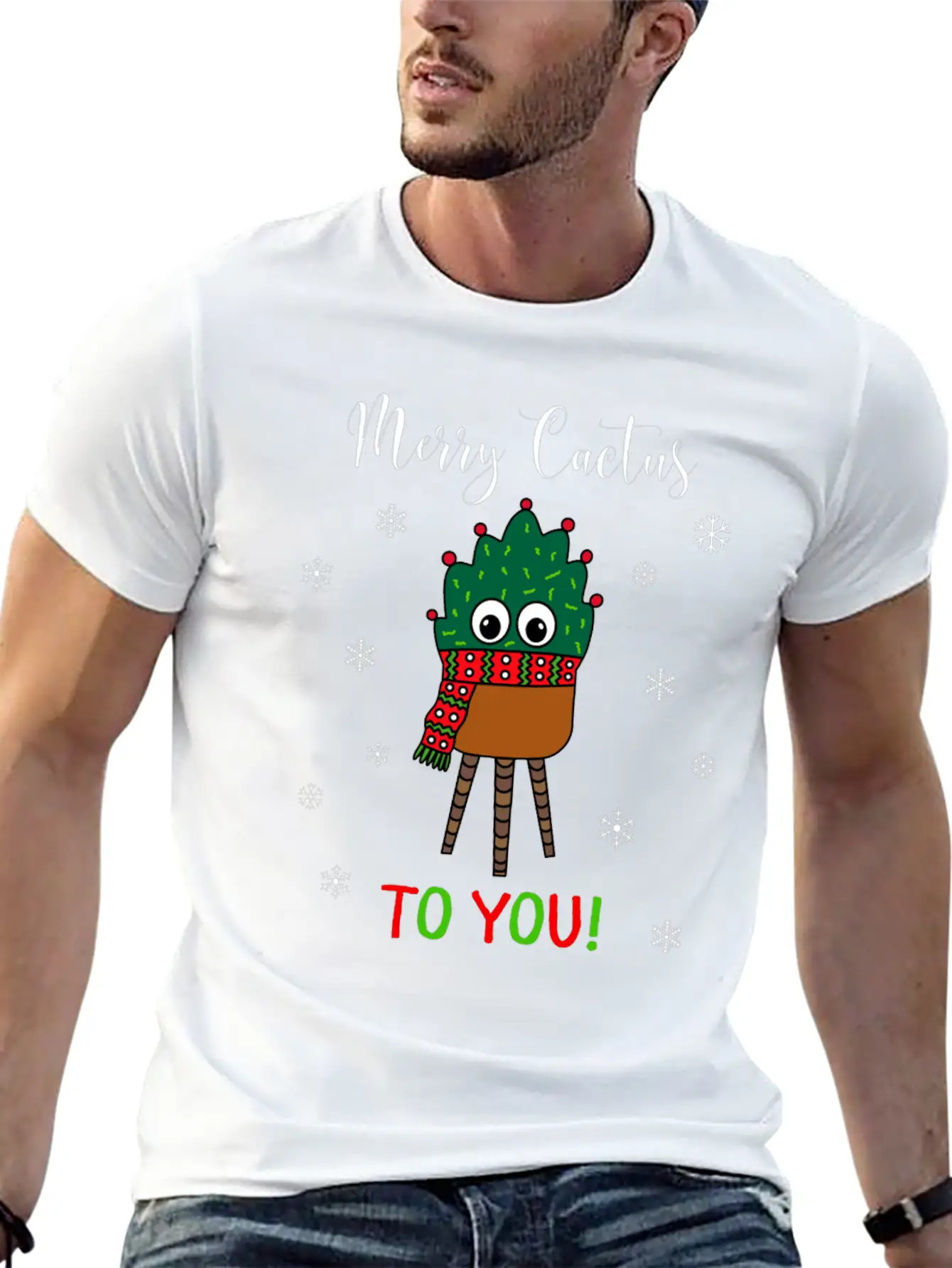 Merry Cactus To You - Christmas Cactus With Scarf Unisex Casual T-Shirt – Clean Design For Daily Comfort