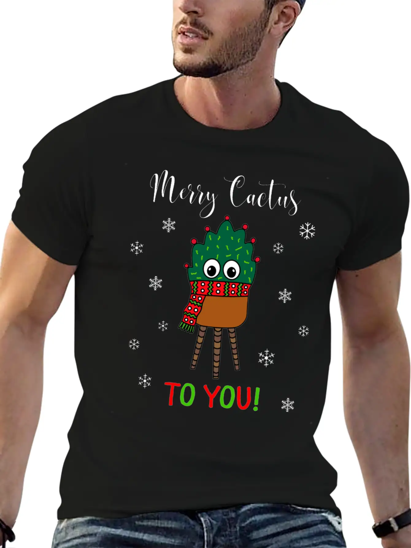 Merry Cactus To You - Christmas Cactus With Scarf Unisex Casual T-Shirt – Clean Design For Daily Comfort
