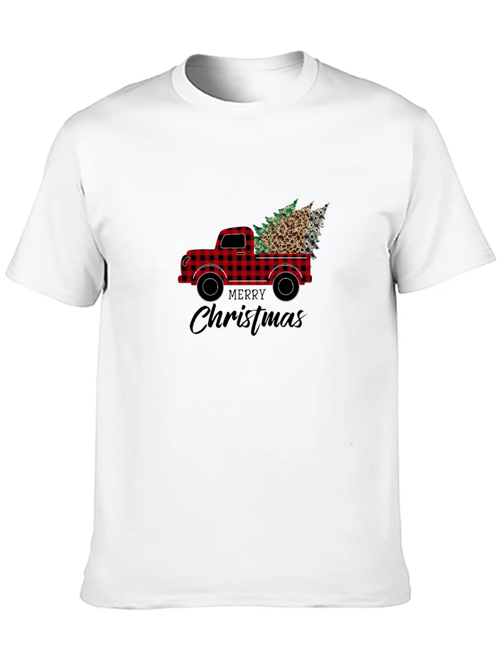 Merry Christmas Vintage Plaid Leopard Truck Tree Unisex Short Sleeve Soft Cotton T-Shirt – Casual Everyday Wear