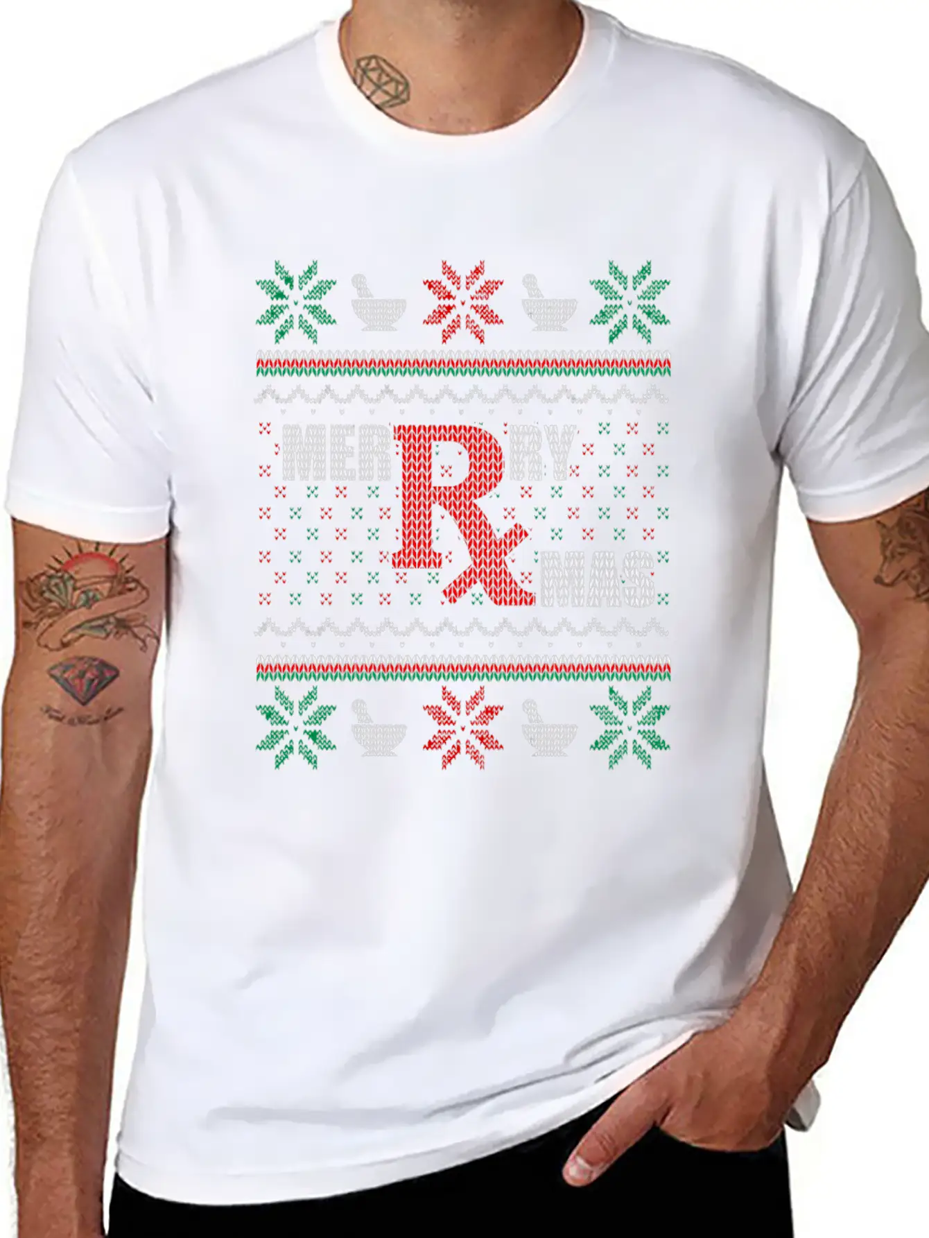 Merry Xmas Pharmacist Ugly Christmas Sweater Pharm Stylish Everyday T-Shirt – Unisex Basic Cotton Tee