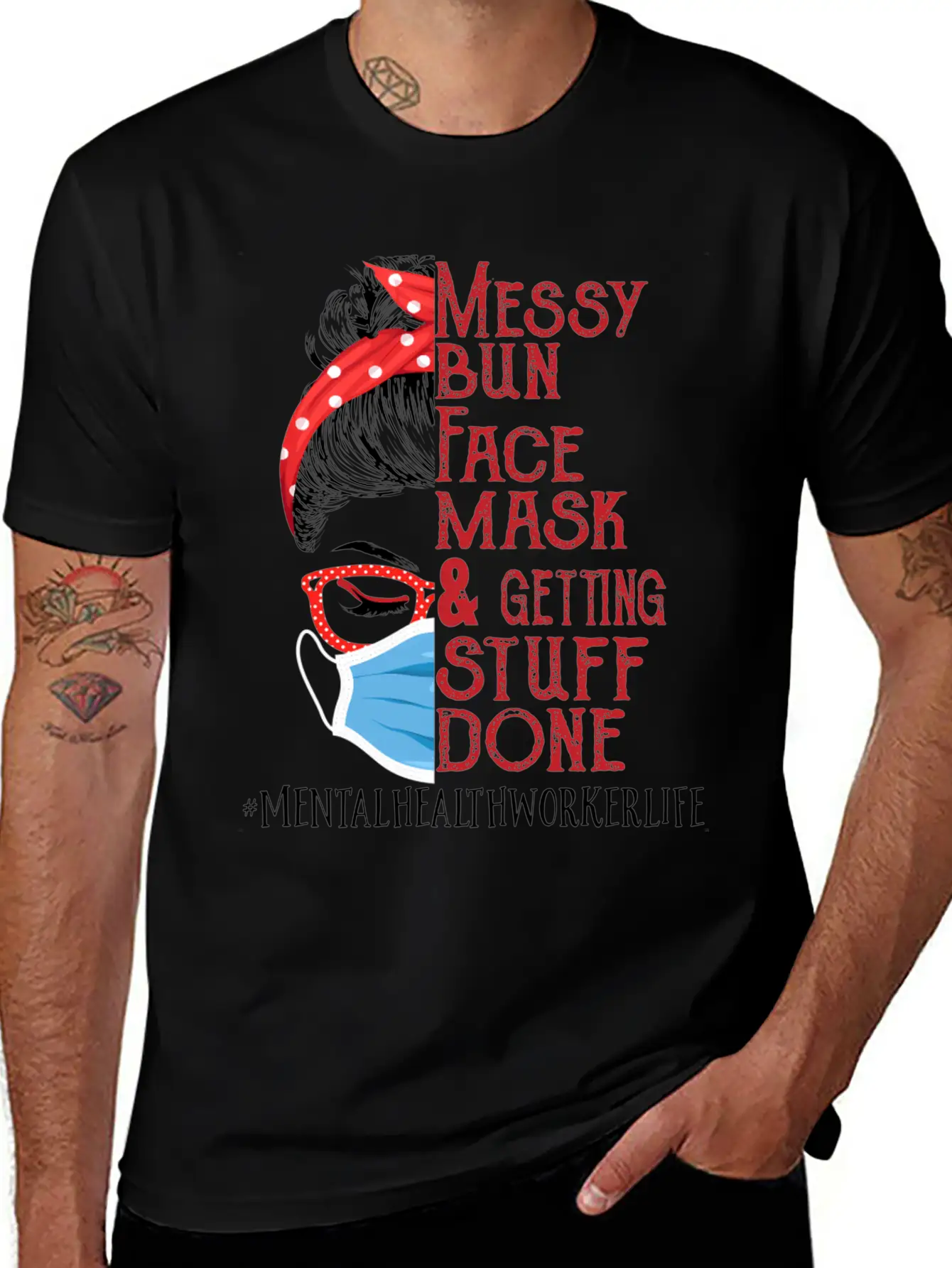 Messy Bun Face Getting Stuff Mental Health Worker Unisex Short Sleeve Soft Cotton T-Shirt – Casual Everyday Wear