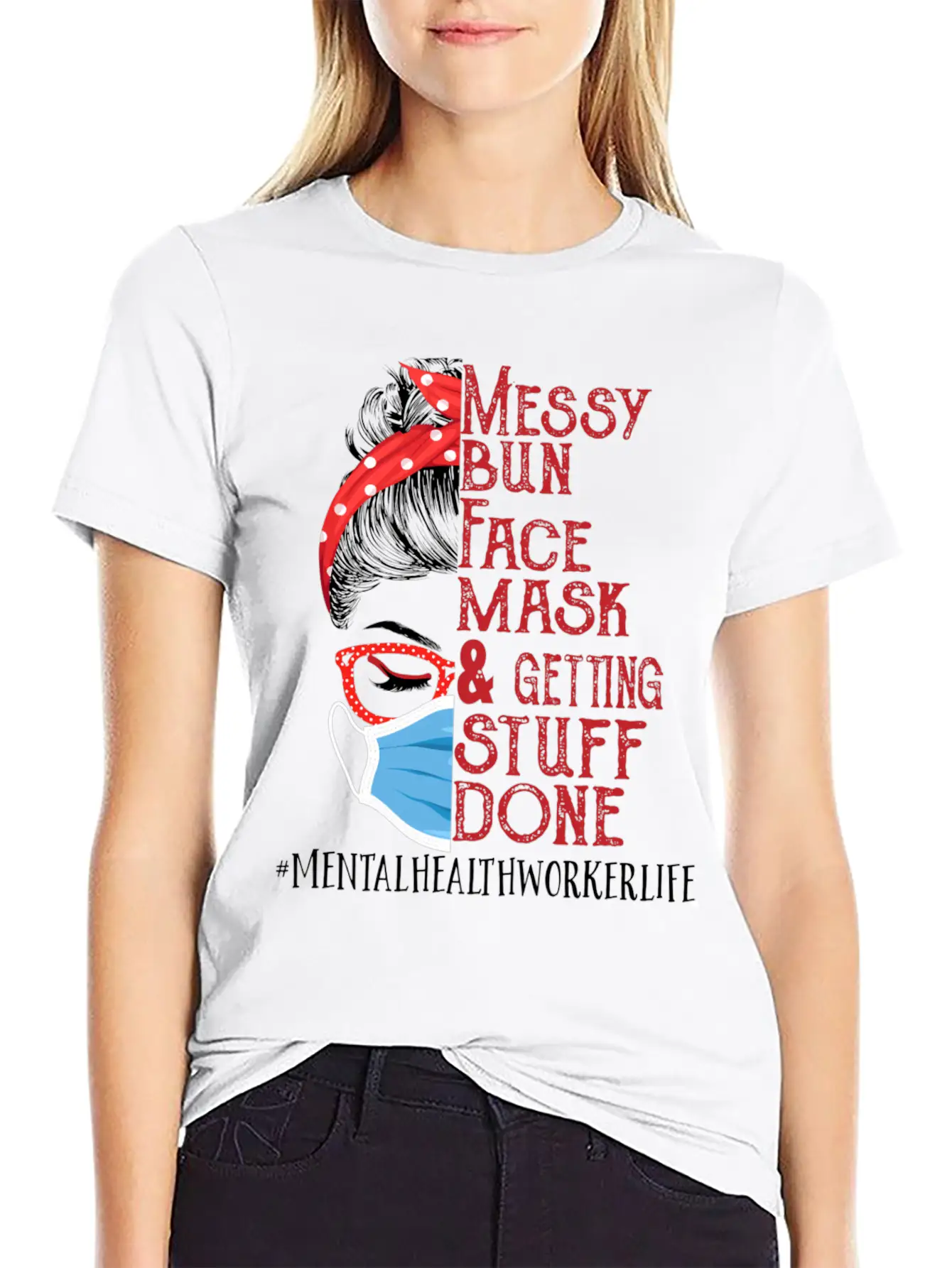 Messy Bun Face Getting Stuff Mental Health Worker Unisex Short Sleeve Soft Cotton T-Shirt – Casual Everyday Wear