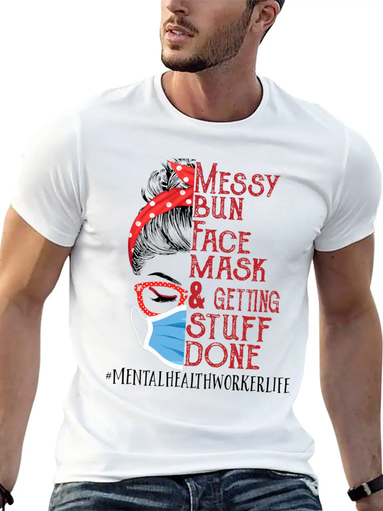 Messy Bun Face Getting Stuff Mental Health Worker Unisex Short Sleeve Soft Cotton T-Shirt – Casual Everyday Wear