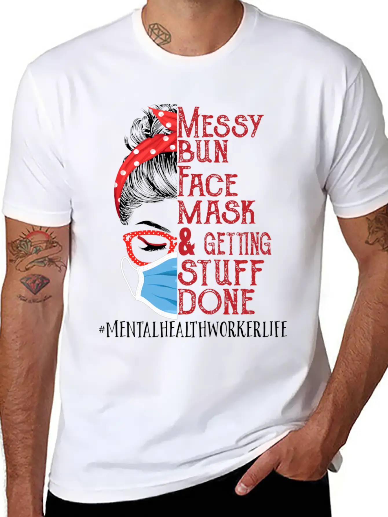Messy Bun Face Getting Stuff Mental Health Worker Unisex Short Sleeve Soft Cotton T-Shirt – Casual Everyday Wear