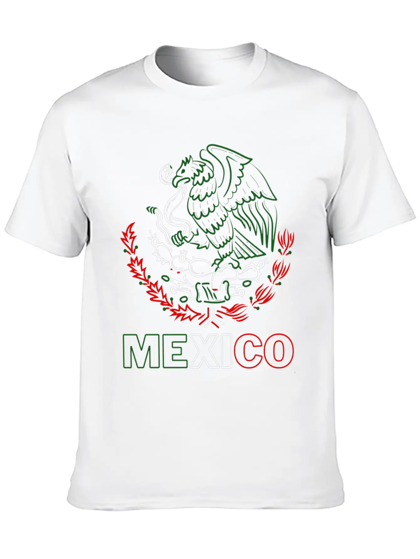 Mexico With Mexican Eagle From Flag Red Green And Unisex Short Sleeve Soft Cotton T-Shirt – Casual Everyday Wear