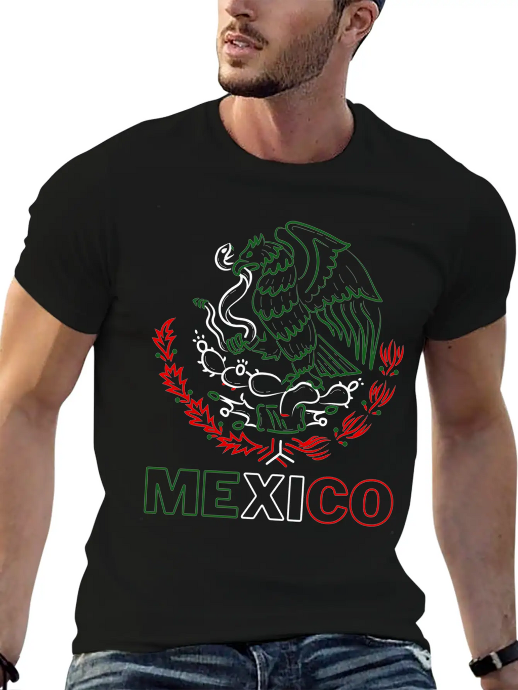 Mexico With Mexican Eagle From Flag Red Green And Unisex Short Sleeve Soft Cotton T-Shirt – Casual Everyday Wear
