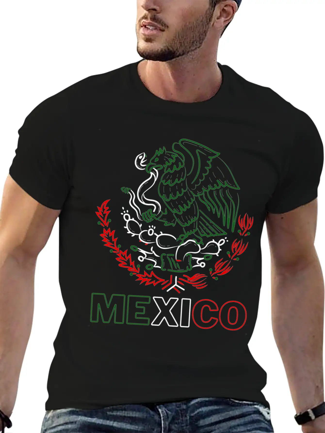 Mexico With Mexican Eagle From Flag Red Green And Unisex Short Sleeve Soft Cotton T-Shirt – Casual Everyday Wear